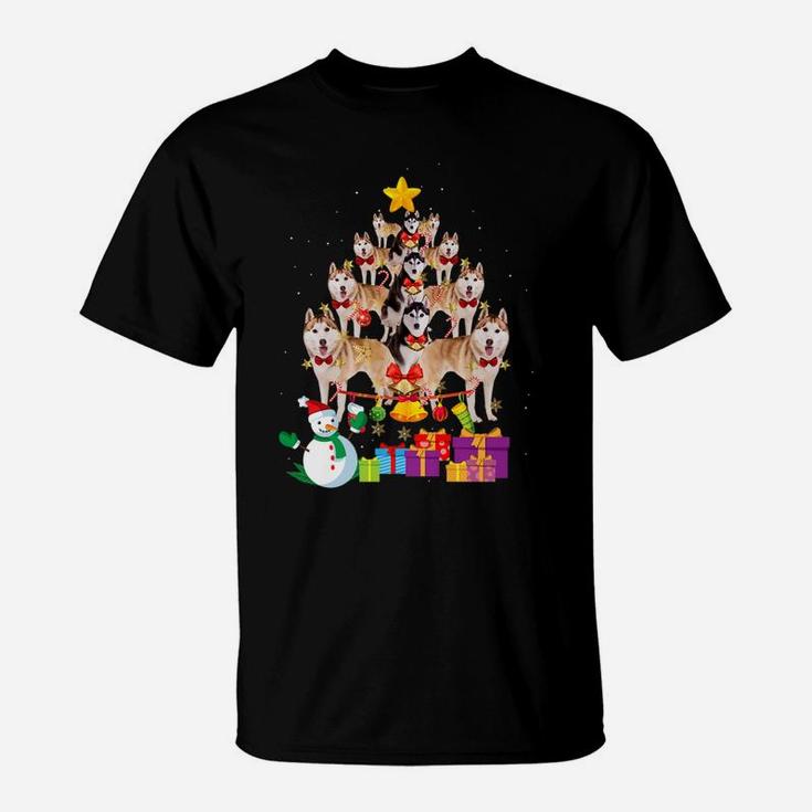 Funny Siberian Husky Christmas Dog Tree Xmas Gift T-Shirt