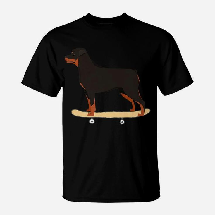 Funny Skateboarding Rottweiler Puppy Dog Gift T-Shirt