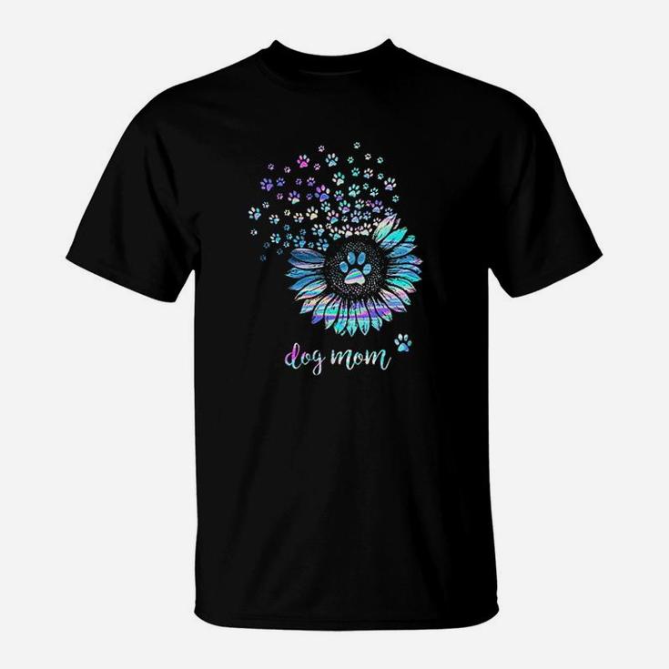 Funny Sunflower And Paw Dog Mom Dog Lovers T-Shirt