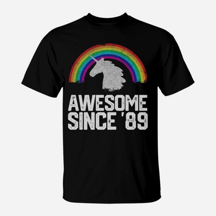 Funny Unicorn 1989 30th Birthday Gift Rainbow Retro Vintage T-Shirt