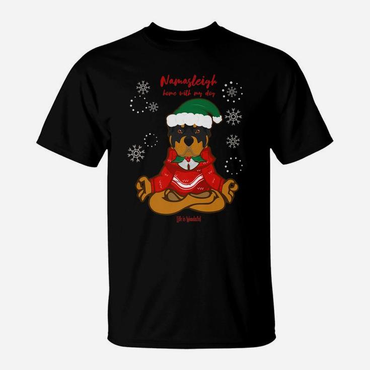 Funny Yoga Christmas Dog Rottweiler Lovers T-Shirt