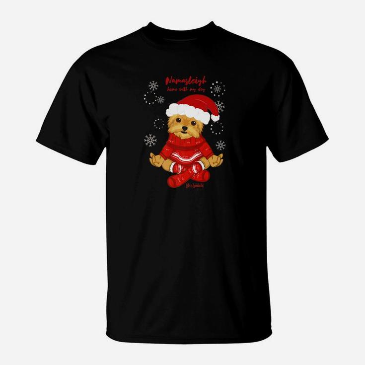 Funny Yoga Christmas Dog Shirt Yorkie Yorkshire Terrier T-Shirt