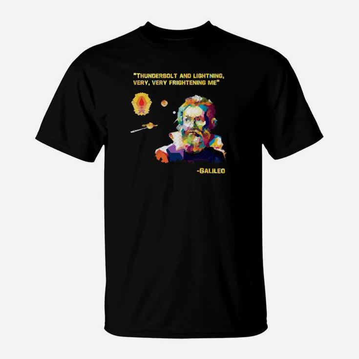 Galileo Zitat Tee, Blitz & Donner Schwarzes Grafik-Shirt