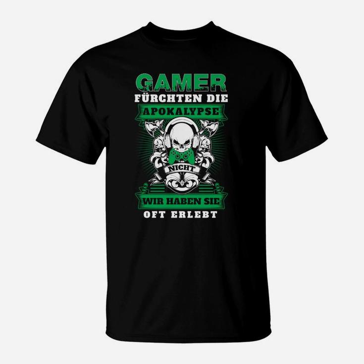 Gamer-Apokalypse T-Shirt, Schwarzes mit Spruch & Totenkopf-Design