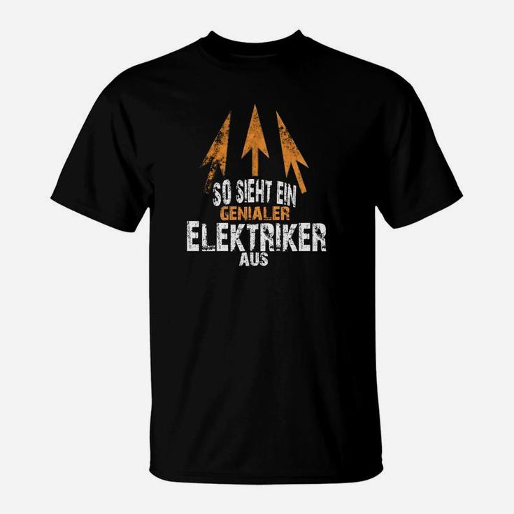 Genialer Elektriker Aufdruck Schwarzes T-Shirt, Berufsmode für Elektriker