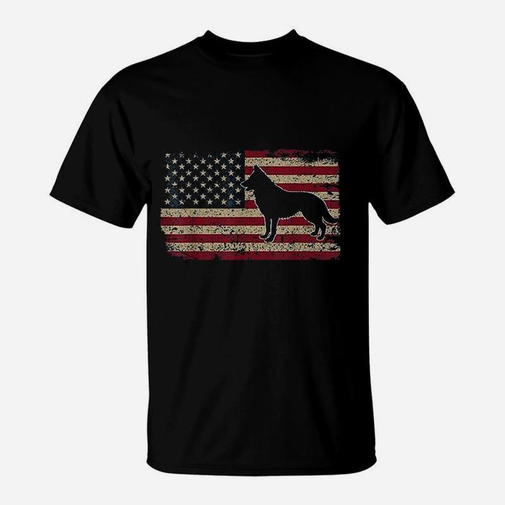 German Shepherd America Flag Patriotic Dog Lover Gift T-Shirt