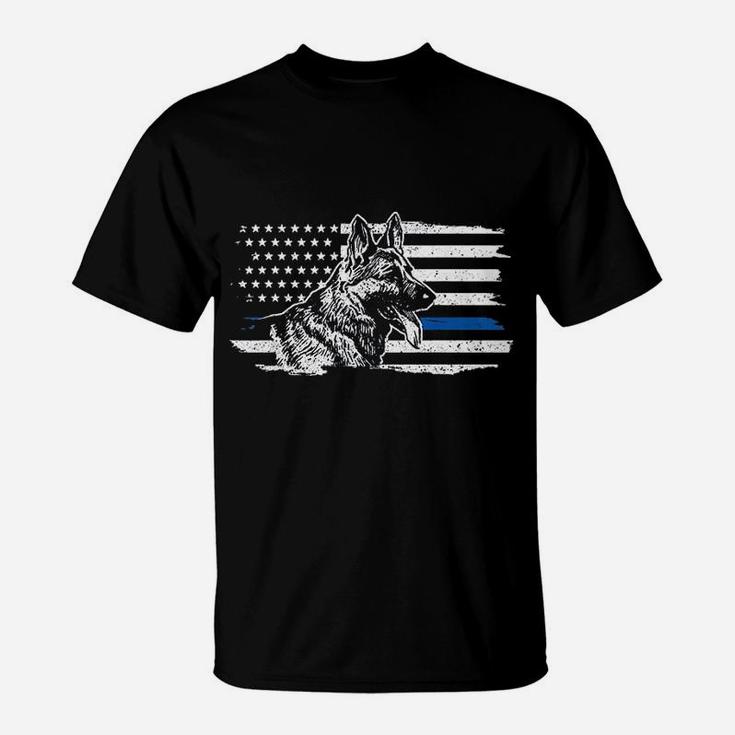 German Shepherd Dog Thin Blue Line Patriotic Police T-Shirt