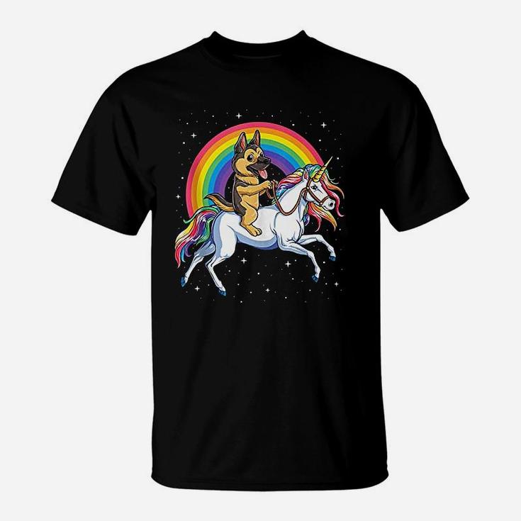 German Shepherd Unicorn Women Space Galaxy Rainbow Dog Lover T-Shirt
