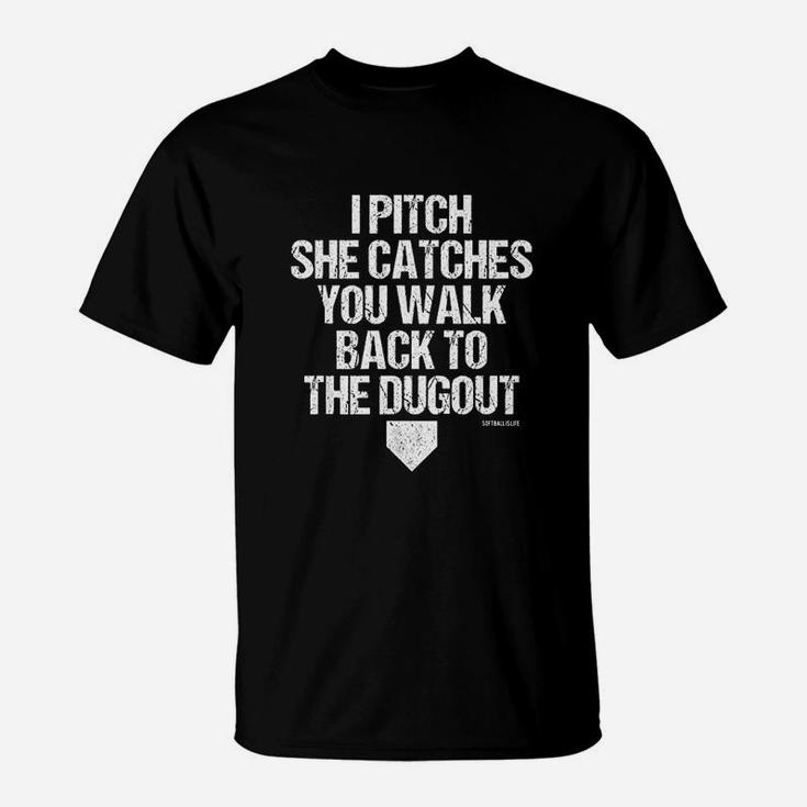 Girls Fastpitch Catcher Pitcher Funny Softball T-Shirt