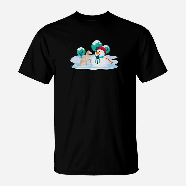 Golden Retriever With Snowman Christmas Dog Lover T-Shirt