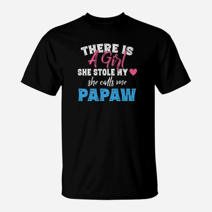 Grandpa Gifts Girl Stole My Heart Calls Me Papaw T-Shirt