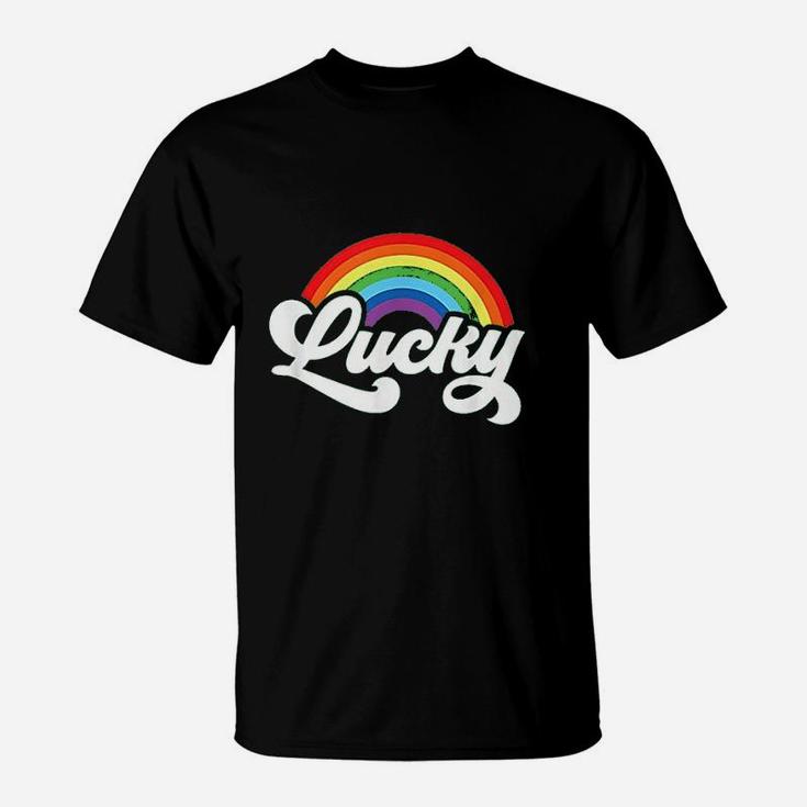 Green St Patricks Day For Women Lucky Rainbow Retro T-Shirt