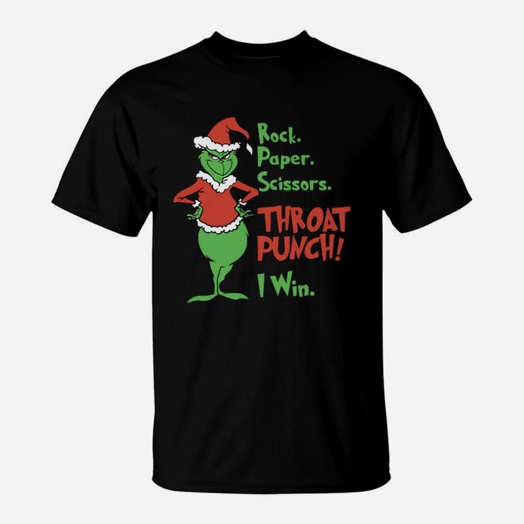 Grinch Rock Paper Scissors Throat Punch I Win Christmas T-Shirt