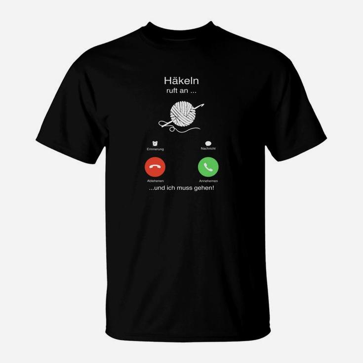 Häkelliebhaber T-Shirt Schwarz, Lustiger Spruch mit Telefon-Design