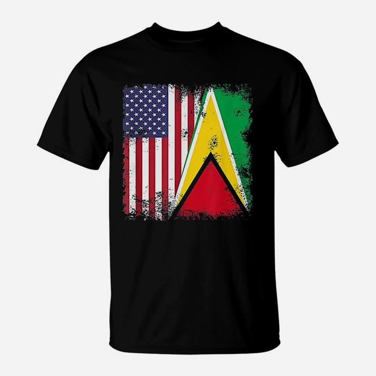 Half Guyanese Flag Vintage Guyana Usa Gift T-Shirt