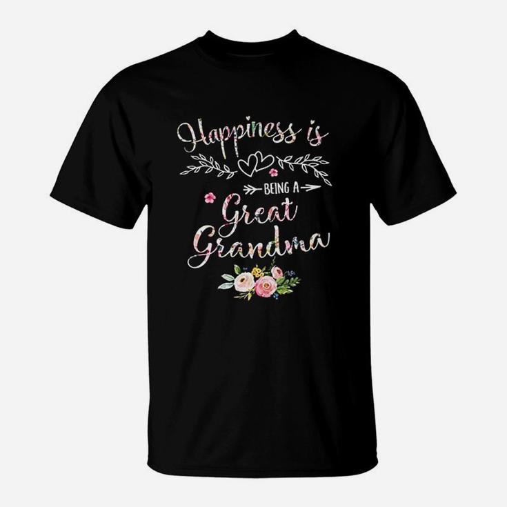 Happiness Is Being A Great Grandma For Women Flower Grandma T-Shirt