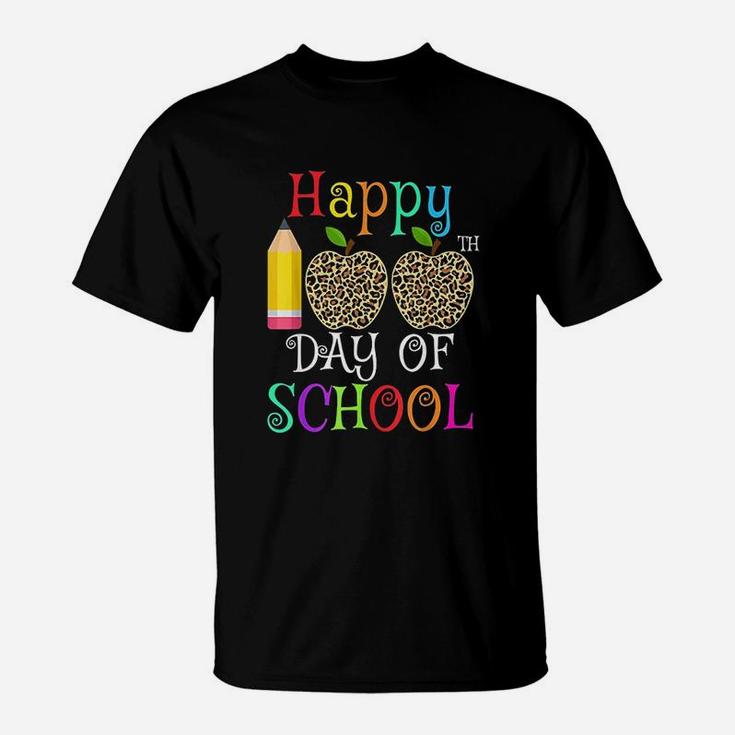 Happy 100th Day Of School Leopard Print Gift Teacher Student T-Shirt