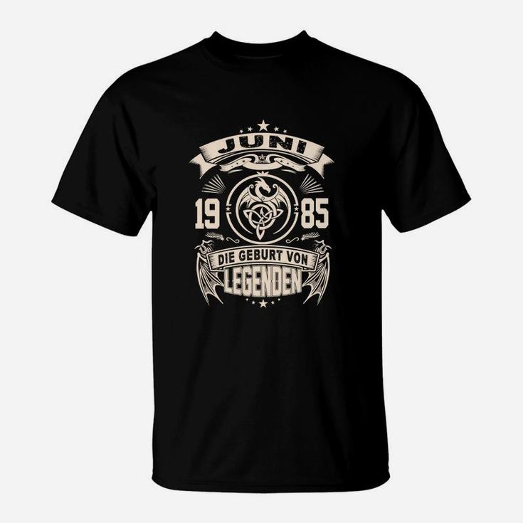 Herren T-Shirt 19. Juni 1985, Geburt von Legenden Design, Schwarzes Shirt