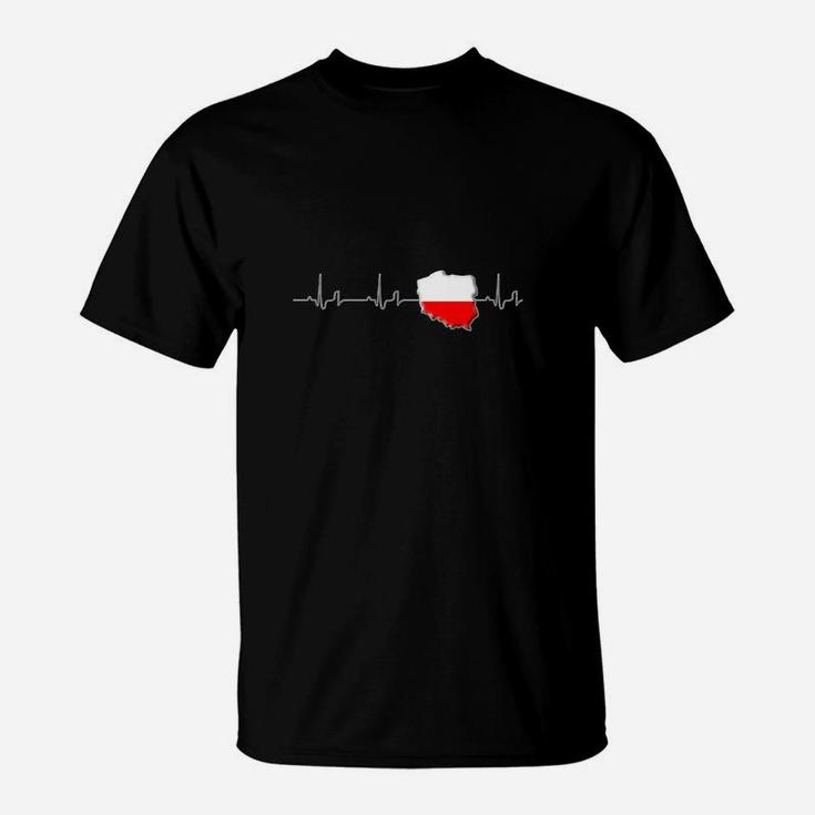 Herren T-Shirt Herzschlag Polen-Flagge, Polnische Motivmode