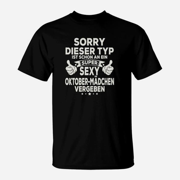 Herren T-Shirt Sorry, vergeben an sexy Oktober-Mädchen, Liebesbeweis Tee