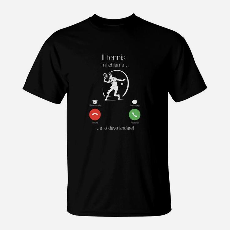 Herren Tennis T-Shirt mit Italienischem Slogan, Sportmotiv Tee