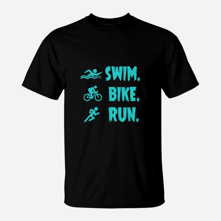 Herren Triathlon T-Shirt Swim. Bike. Run. Motivation, Schwarz