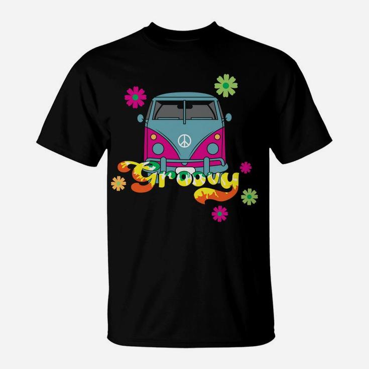 Hippie Van Groovy Retro Floral Camping Bus T-Shirt