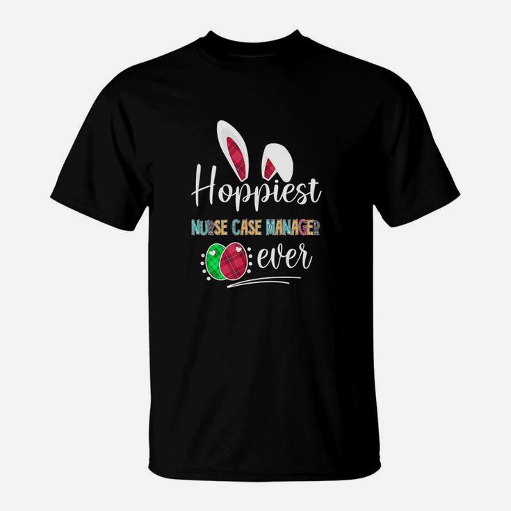 Hoppiest Nurse Case Manager Ever Bunny Ears Buffalo Plaid Easter Nursing Job Title T-Shirt