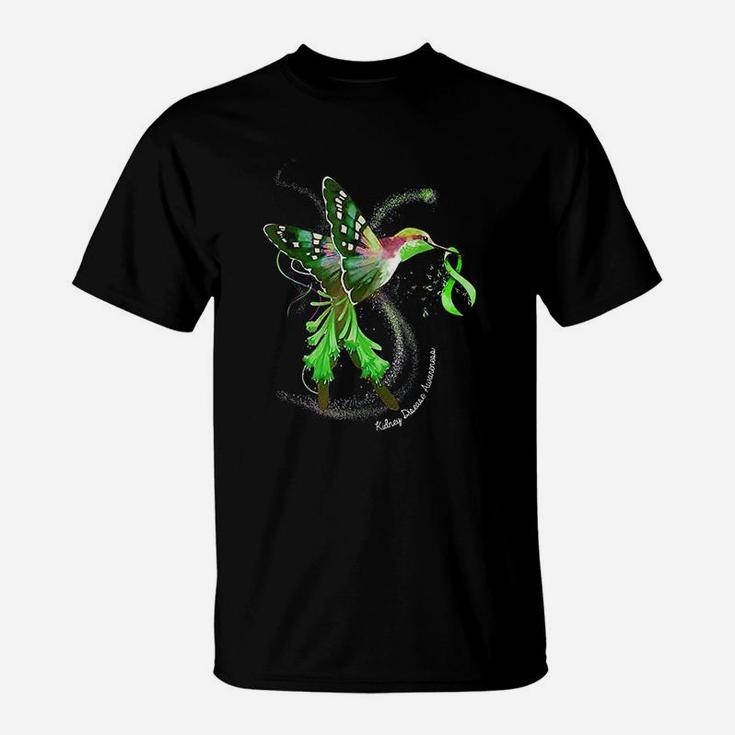 Hummingbird Holding Green Ribbon Kidney Disease Awareness T-Shirt