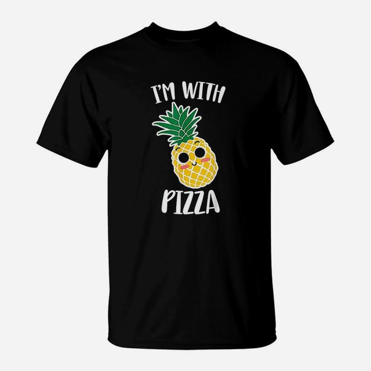 I Am With Pizza Funny Halloween Pineapple Pizza Couple T-Shirt