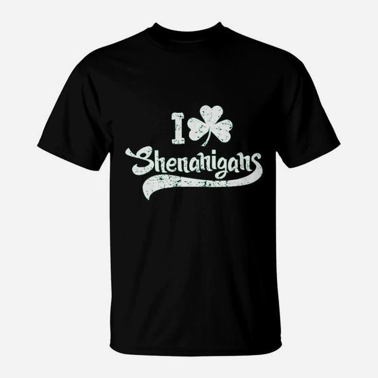 I Clover Shenanigans Funny Irish Clover St Saint Patricks T-Shirt