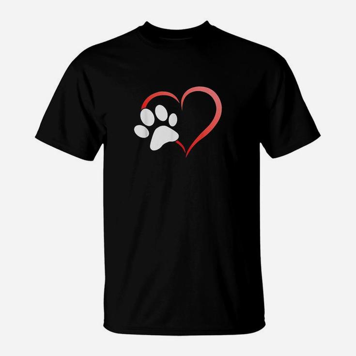 I Heart Love Dogs Cats Paw T-Shirt