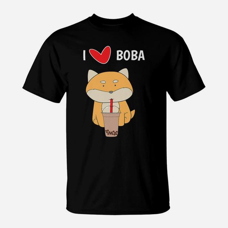 I Love Boba Funny Corgi Dog Bubble Tea Cute T-Shirt