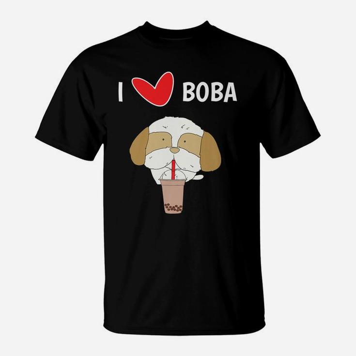 I Love Boba Funny Shih Tzu Dog Bubble Tea Cute T-Shirt | Seseable