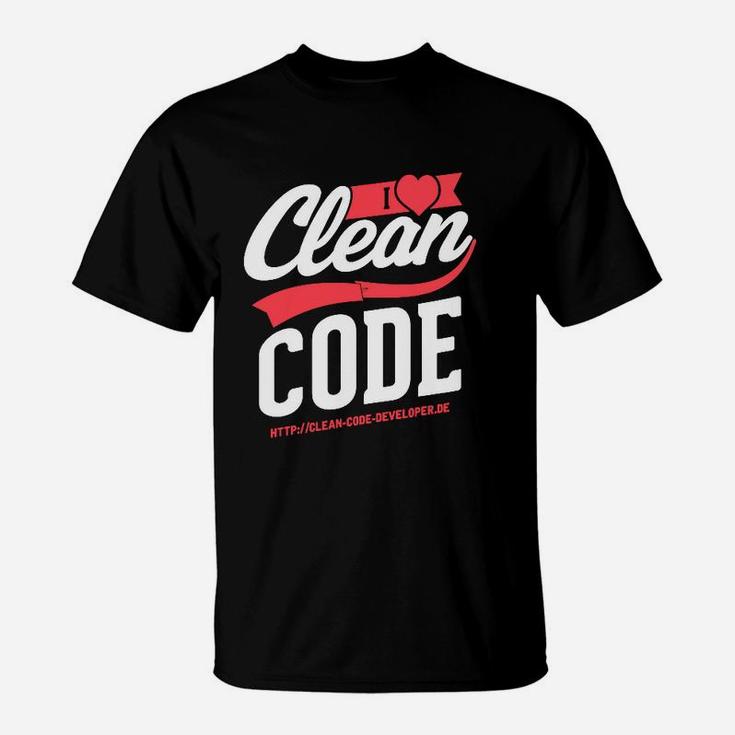 I Love Clean Code Entwickler T-Shirt, Programmierer Tee in Schwarz