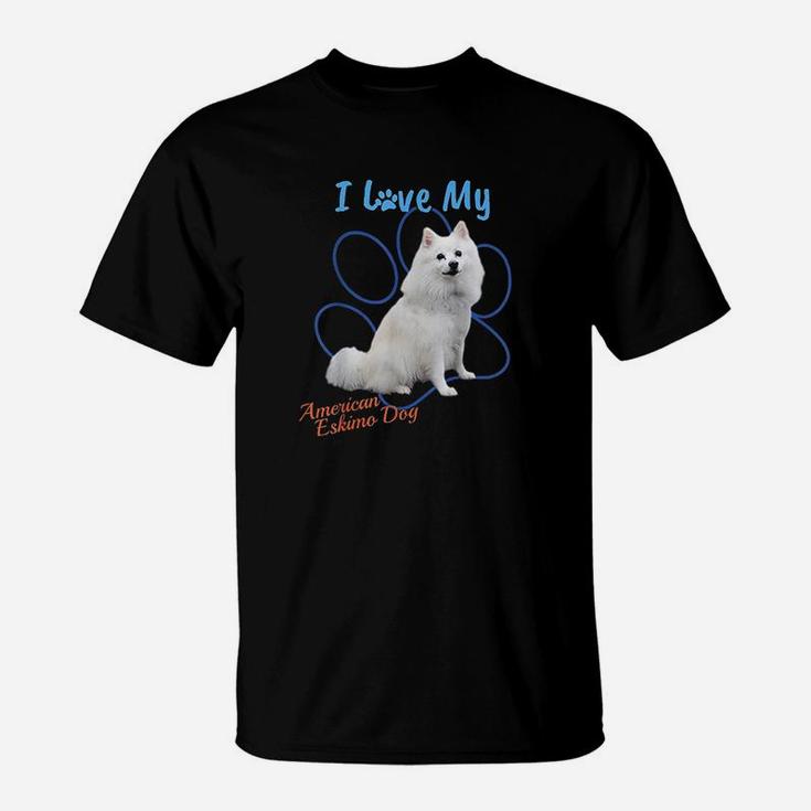 I Love My American Eskimo Dog Dog Lover Paw Print T-Shirt!