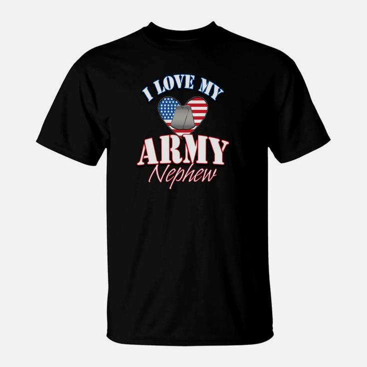 I Love My Us Army Nephew Dog Tag Heart Men Women T-Shirt