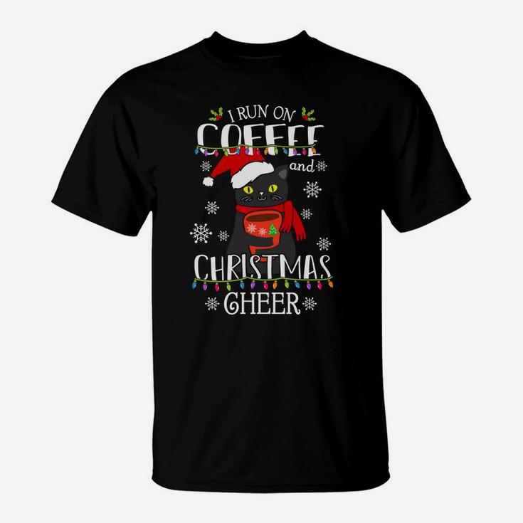 I Run On Coffee And Christmas Cheer Happy Xmas Cat T-Shirt