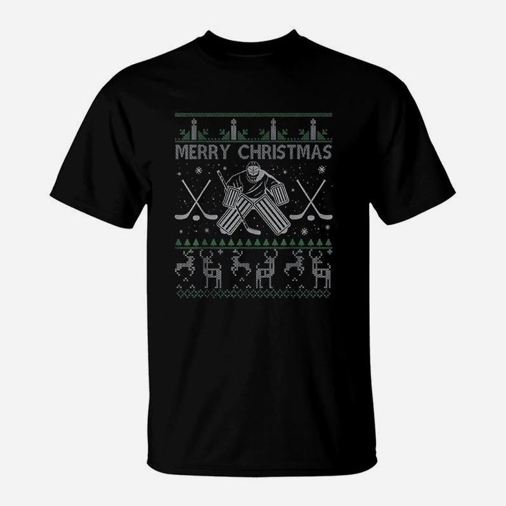 Ice Hockey Goalkeeper Christmas Ugly Sweater Xmas Gifts T-Shirt