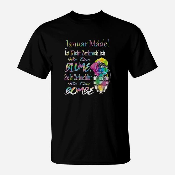 Januar Mädchen T-Shirt Schwarz mit Blumen-Bombe Grafik