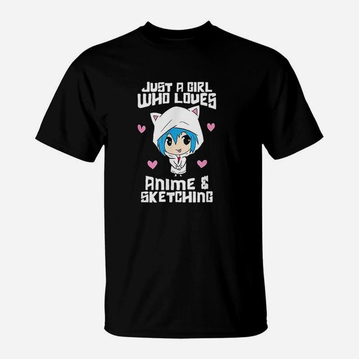 Just A Girl Who Loves Anime And Sketching Funny Anime T-Shirt