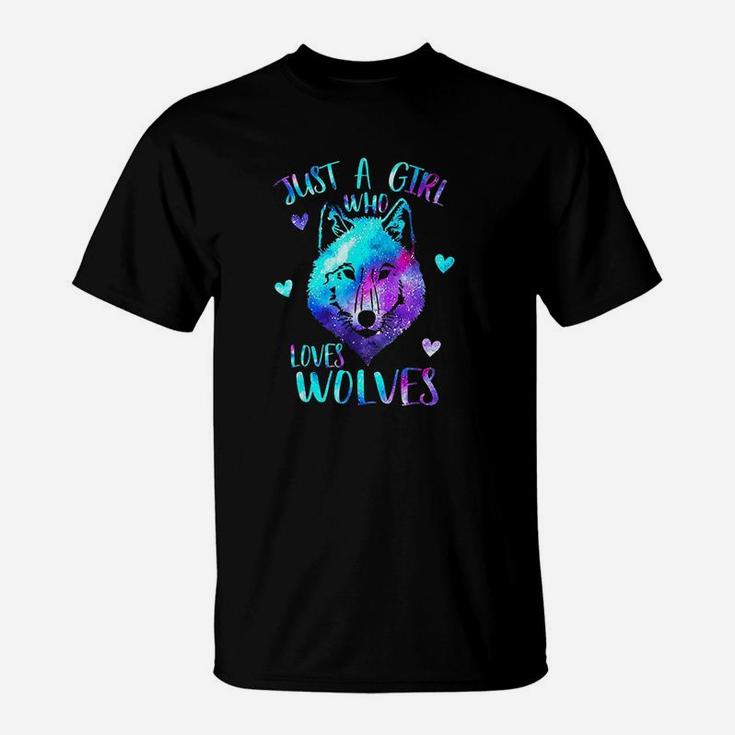 Just A Girl Who Loves Wolves Galaxy Space T-Shirt
