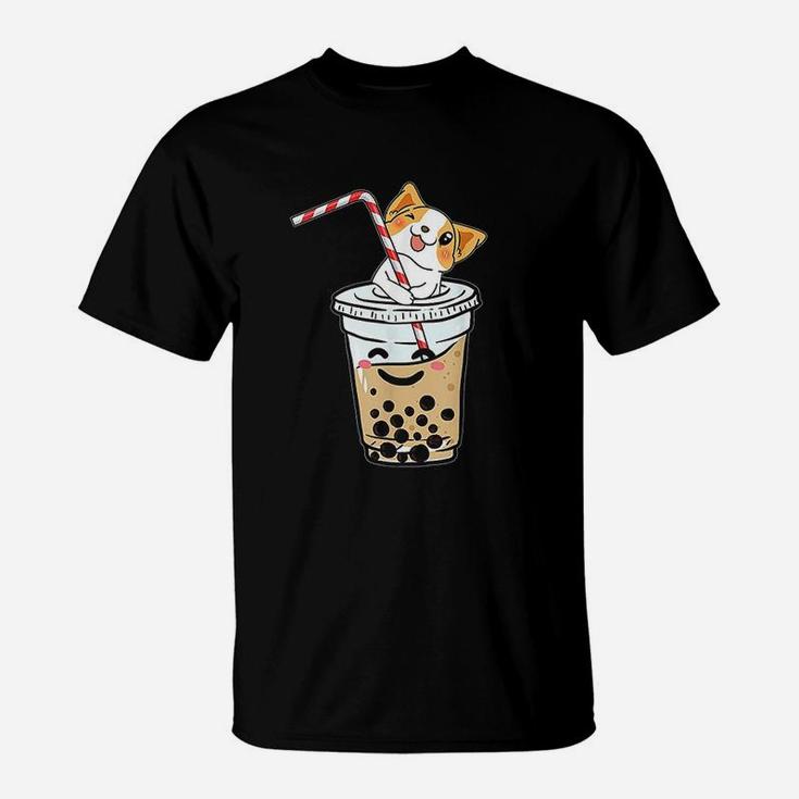 Kawaii Corgi Loves Bubble Tea Funny Boba Welsh Dog Gift T-Shirt
