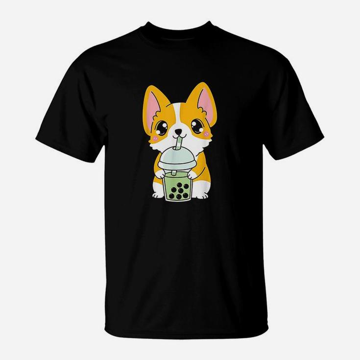 Kawaii Cute Boba Corgi Dog Matcha Green Bubble Milk Tea T-Shirt