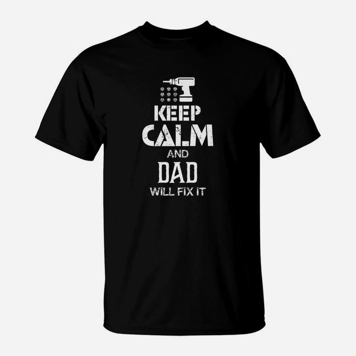Men's Long Sleeve 'Keep Calm And Papa Will Fix It' Grandpa Holiday T-Shirt - Fun Gift Tee