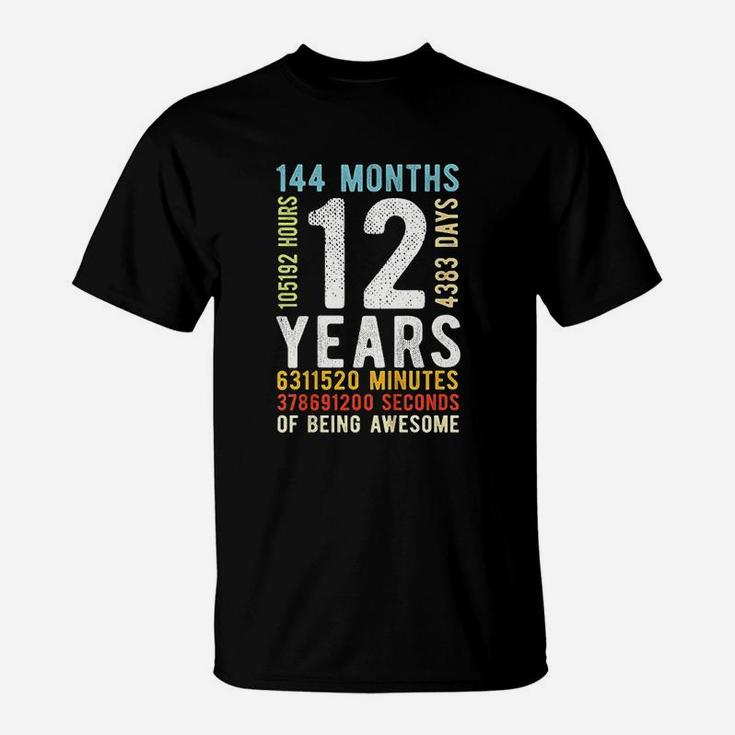 Kids 12th Birthday 12 Years Old Vintage Retro 144 Months T-Shirt