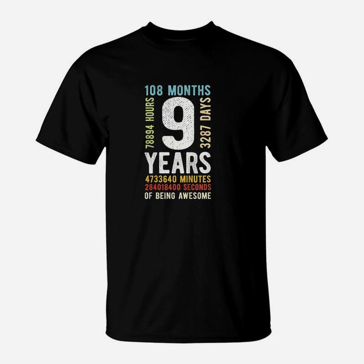 Kids 9th Birthday 9 Years Old Vintage Retro 108 Months  T-Shirt
