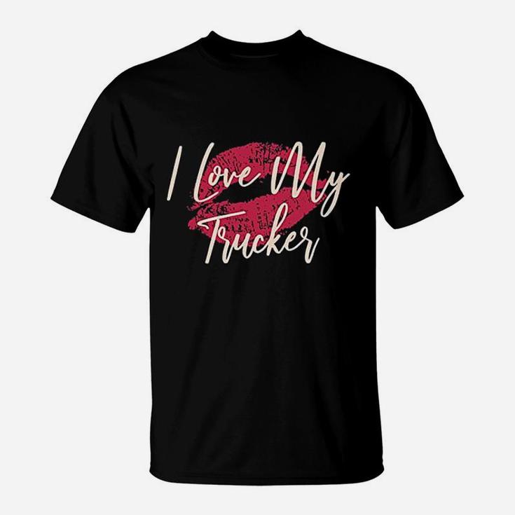 Kiss Lips I Love My Trucker Wife Girlfriend T-Shirt