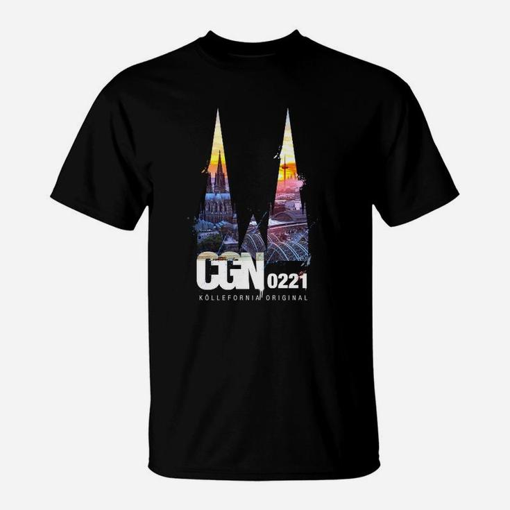 Kölner Dom & CGN 0221 Schwarzes T-Shirt – Urbaner Stil Kollektion