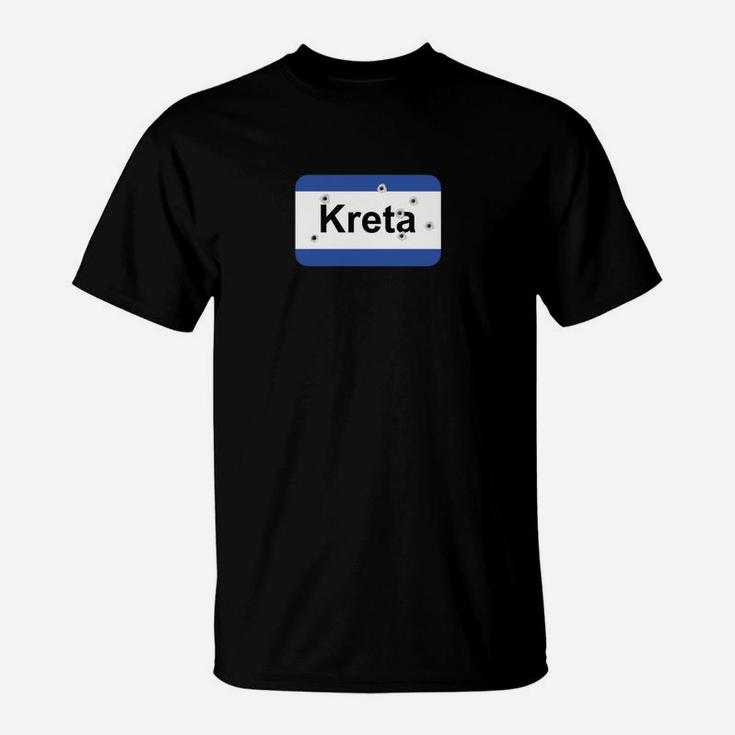 Kreta-Kennzeichen Design Schwarz T-Shirt, Modisches Tee für Reiseliebhaber